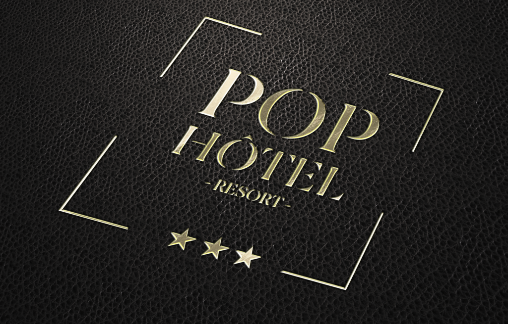 Mockup logo pop hotel gamme premium
